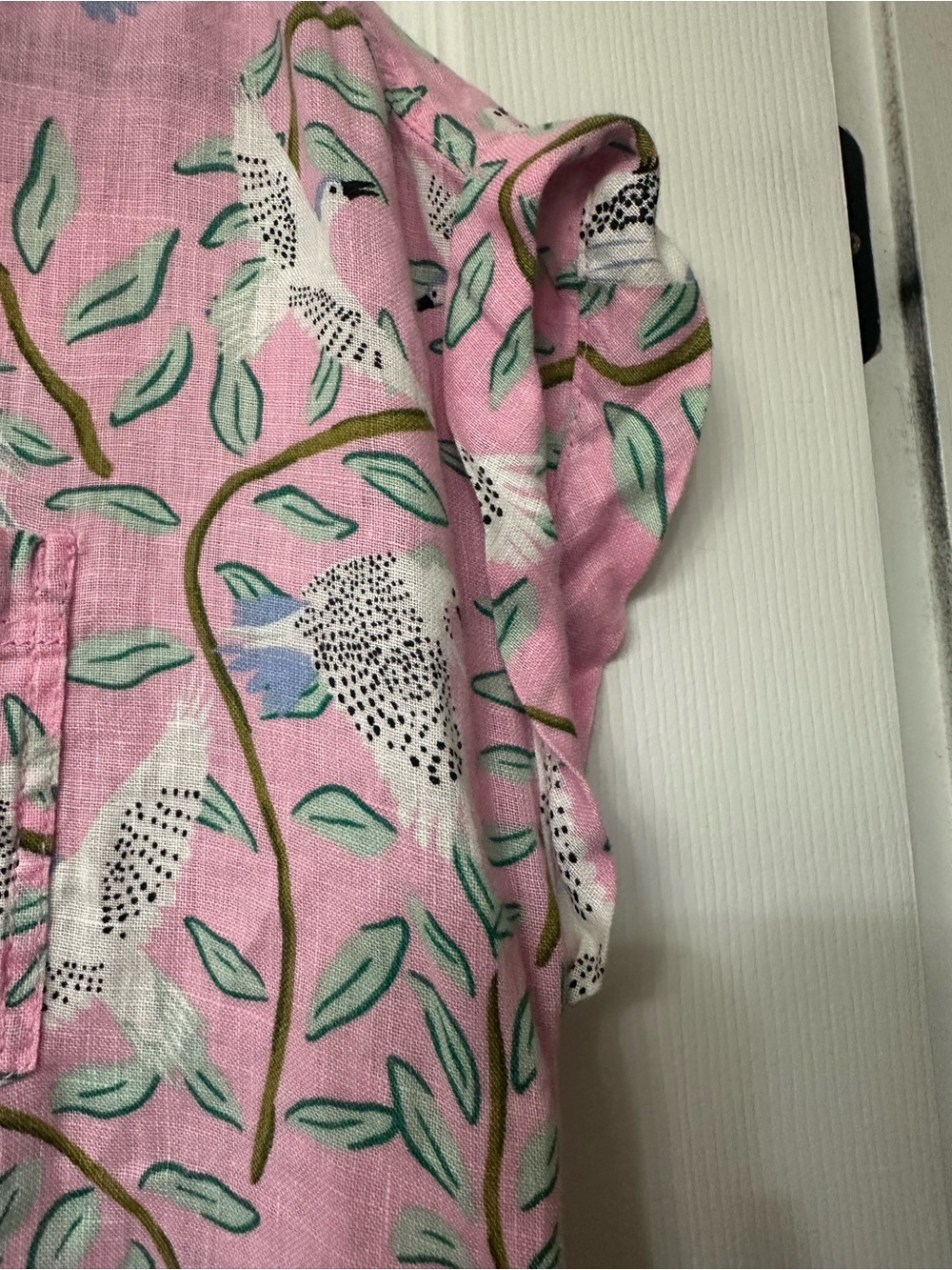 Cynthia Rowley Pink 100% LinenBird Print Button-Down Top - Picture 6 of 9